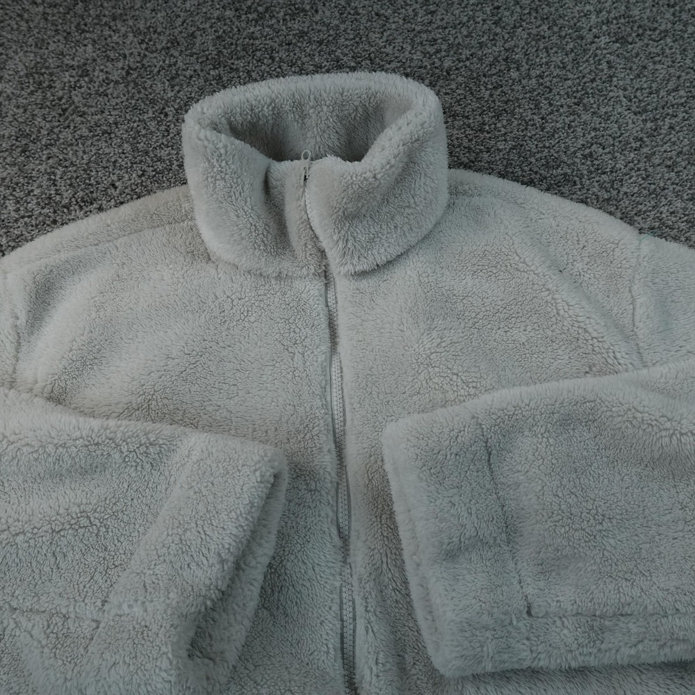 Nike Jacket Womens L Gray Sherpa High Pile Fleece Full Zip Turtle Neck Coat Soft